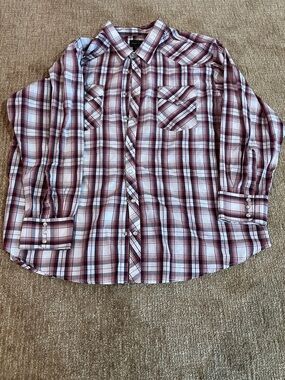 High Noon Men's Maroon and White Plaid Pearl Snap Button-Down Shirt
